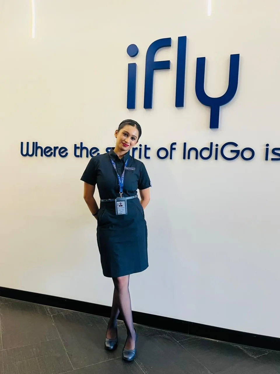 Aparna in her IndiGo ground staff uniform at the ifly training centre